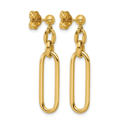 14K Gelbgold Poliert Fantasie Länglich Oval Glieder Stecker Ohrhänger