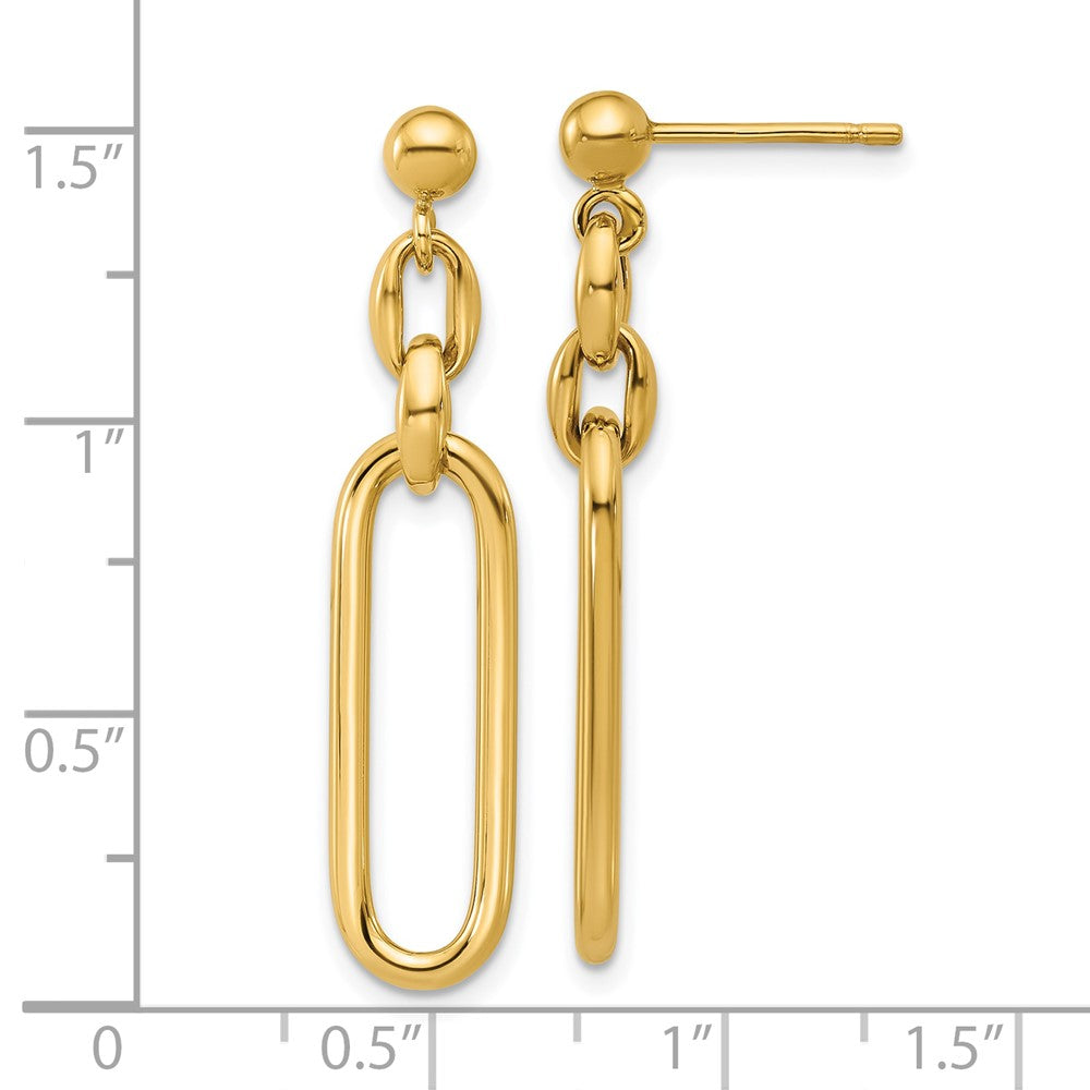 14K Gelbgold Poliert Fantasie Länglich Oval Glieder Stecker Ohrhänger