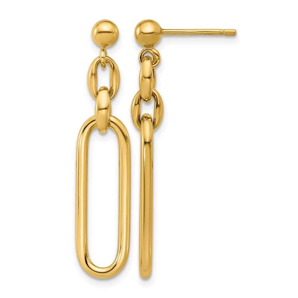 14K Gelbgold Poliert Fantasie Länglich Oval Glieder Stecker Ohrhänger
