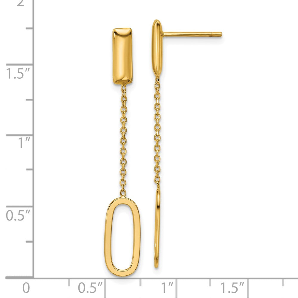 14K Gelbgold Poliert Länglich Oval und Stab Stecker Ohrhänger