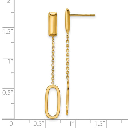 14K Gelbgold Poliert Länglich Oval und Stab Stecker Ohrhänger