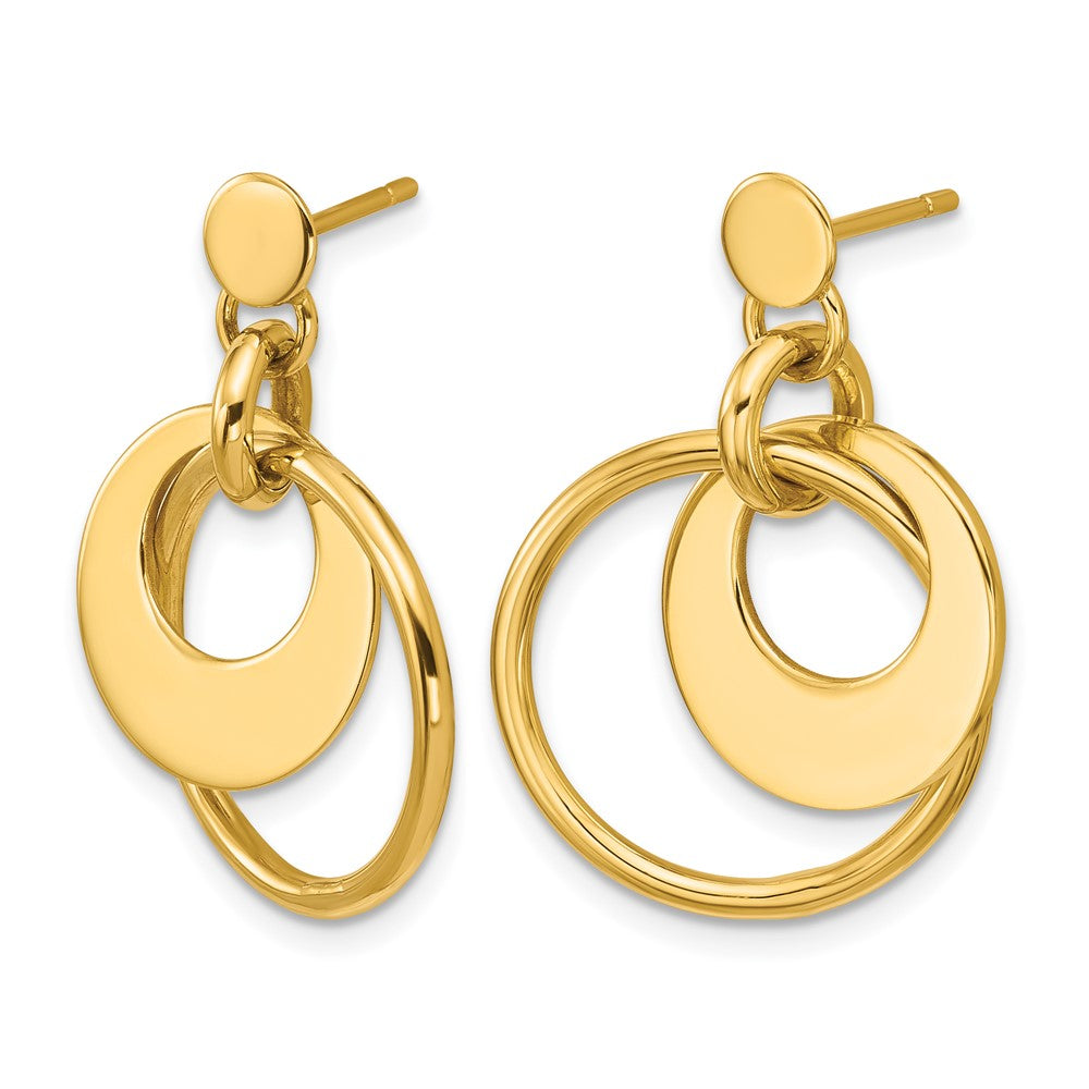 14K Gelbgold Poliert Fantasie Doppelt Kreis Stecker Ohrhänger