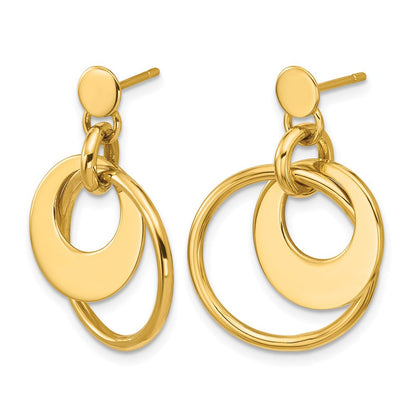14K Gelbgold Poliert Fantasie Doppelt Kreis Stecker Ohrhänger