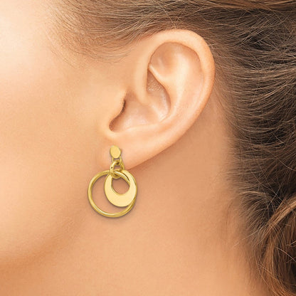 14K Gelbgold Poliert Fantasie Doppelt Kreis Stecker Ohrhänger