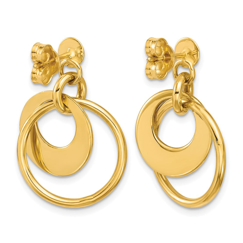 14K Gelbgold Poliert Fantasie Doppelt Kreis Stecker Ohrhänger