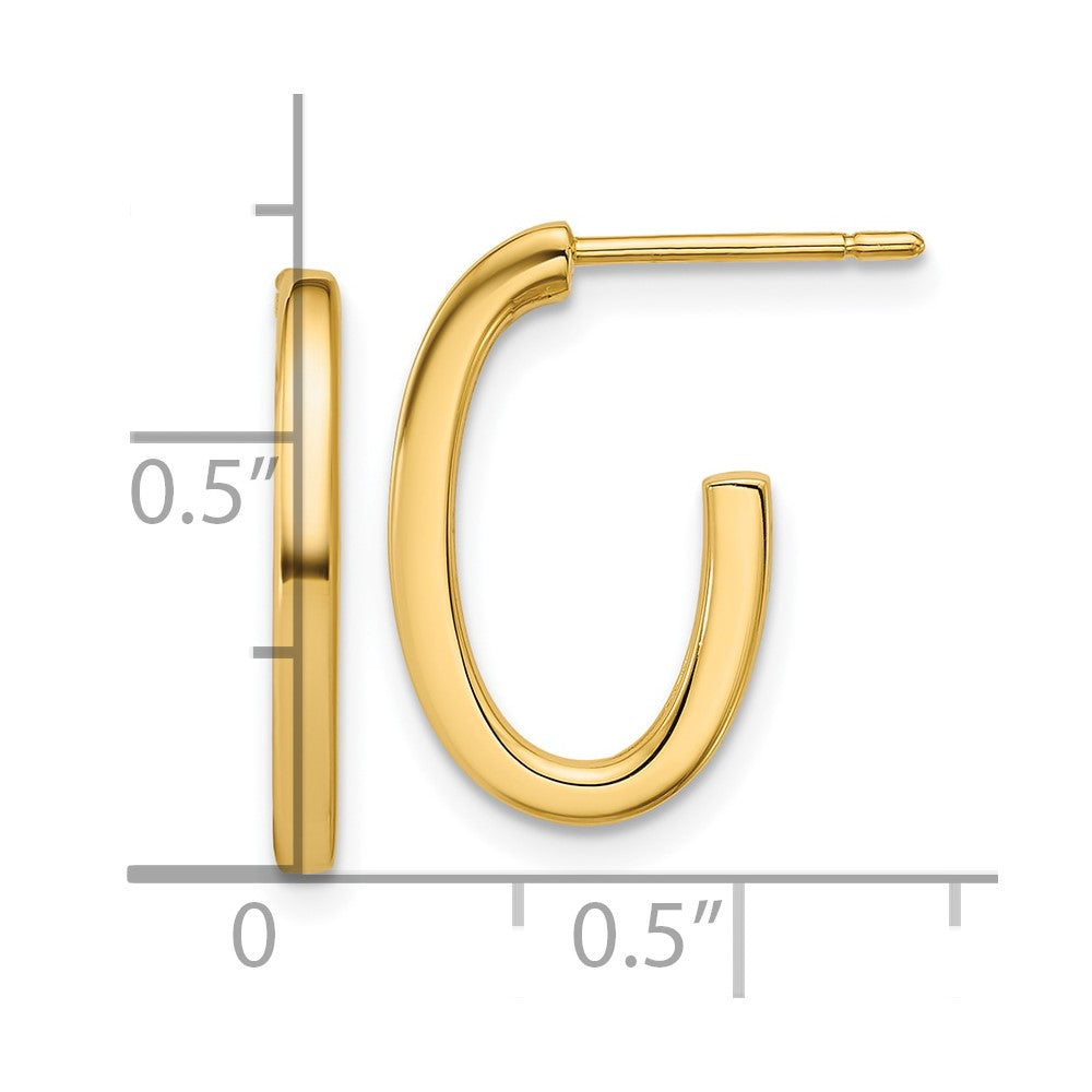 14K Gelbgold Poliert 2.0mm Flach Oval Stecker J Creolen