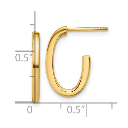 14K Gelbgold Poliert 2.0mm Flach Oval Stecker J Creolen