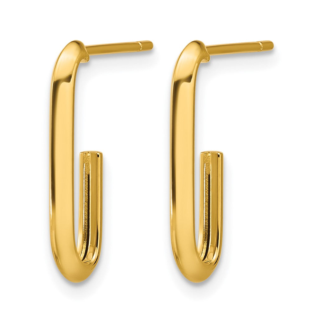 14K Gelbgold Poliert Messer Kante Oval Stecker J Creolen