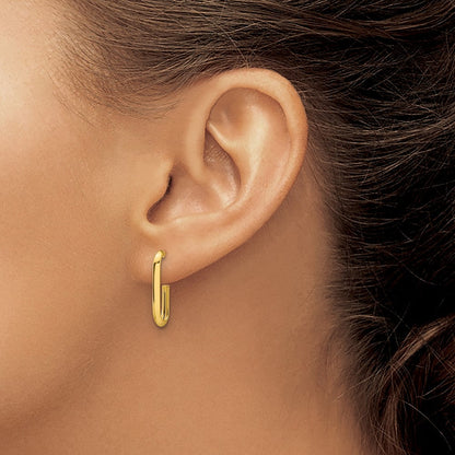 14K Gelbgold Poliert Messer Kante Oval Stecker J Creolen