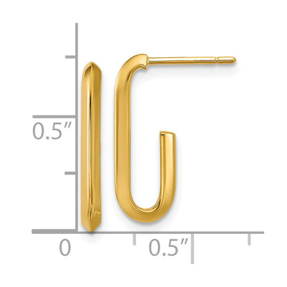 14K Gelbgold Poliert Messer Kante Oval Stecker J Creolen