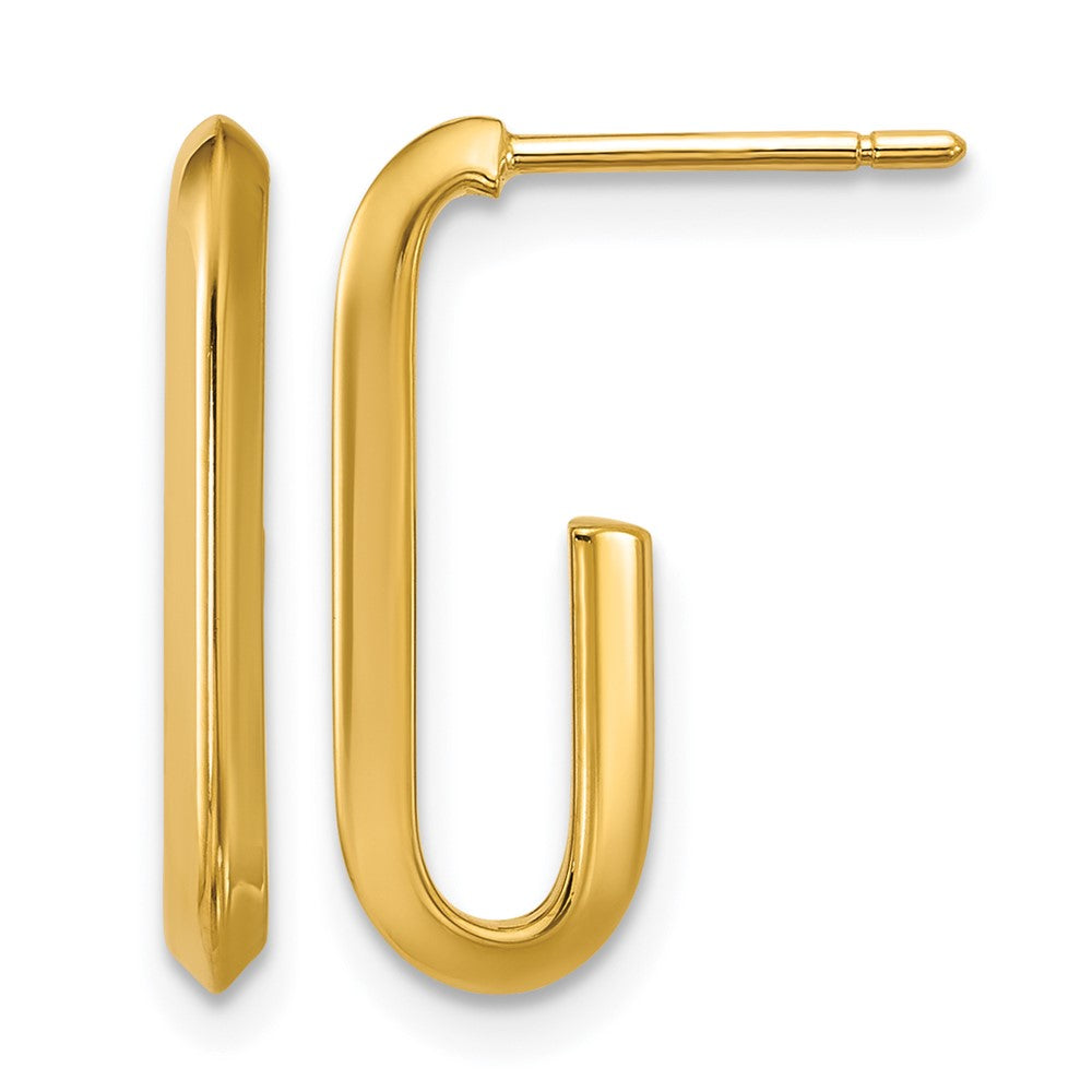 14K Gelbgold Poliert Messer Kante Oval Stecker J Creolen