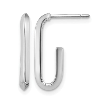 14K Weißgold 14kw Poliert Messer Kante Oval Stecker J Creolen