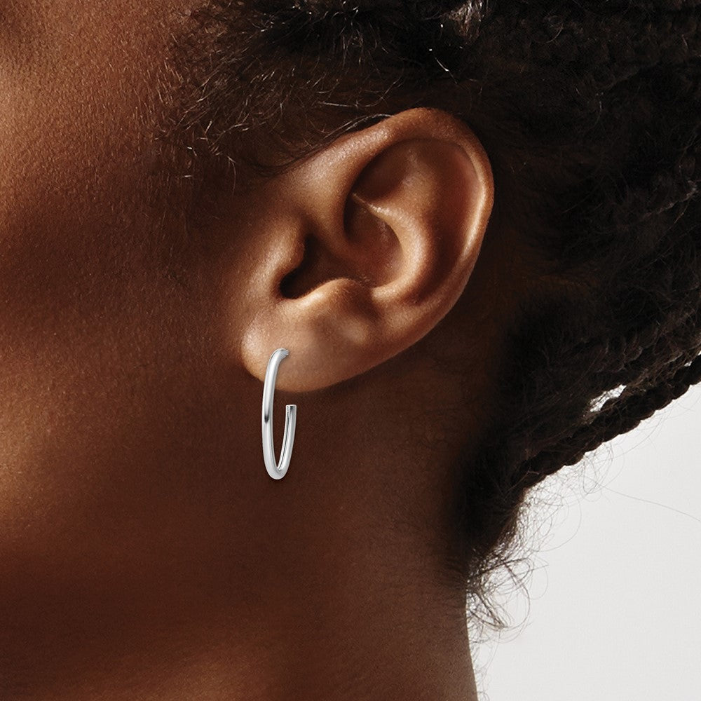 14K Weißgold Poliert 1.8mm Oval Stecker J Creolen