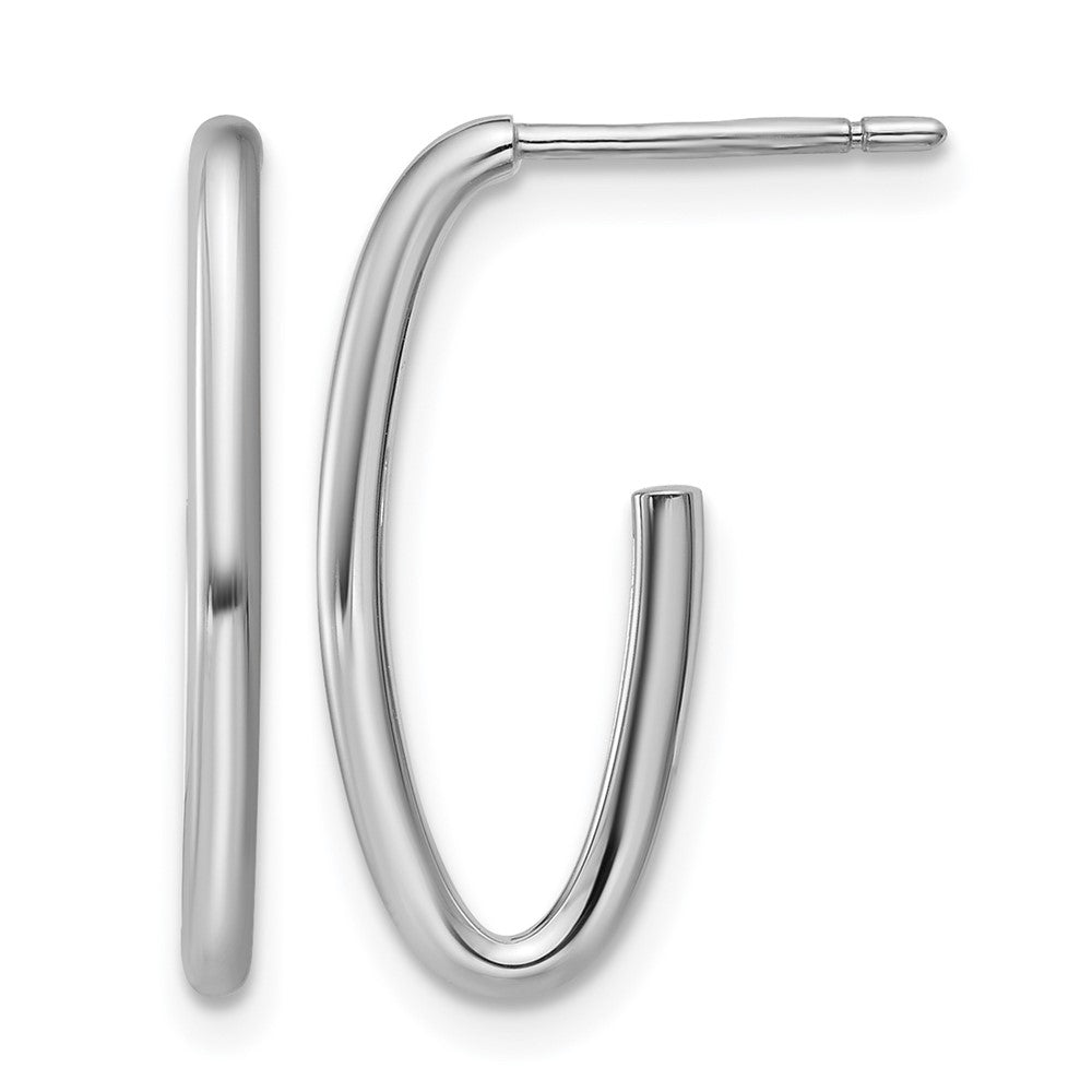 14K Weißgold Poliert 1.8mm Oval Stecker J Creolen