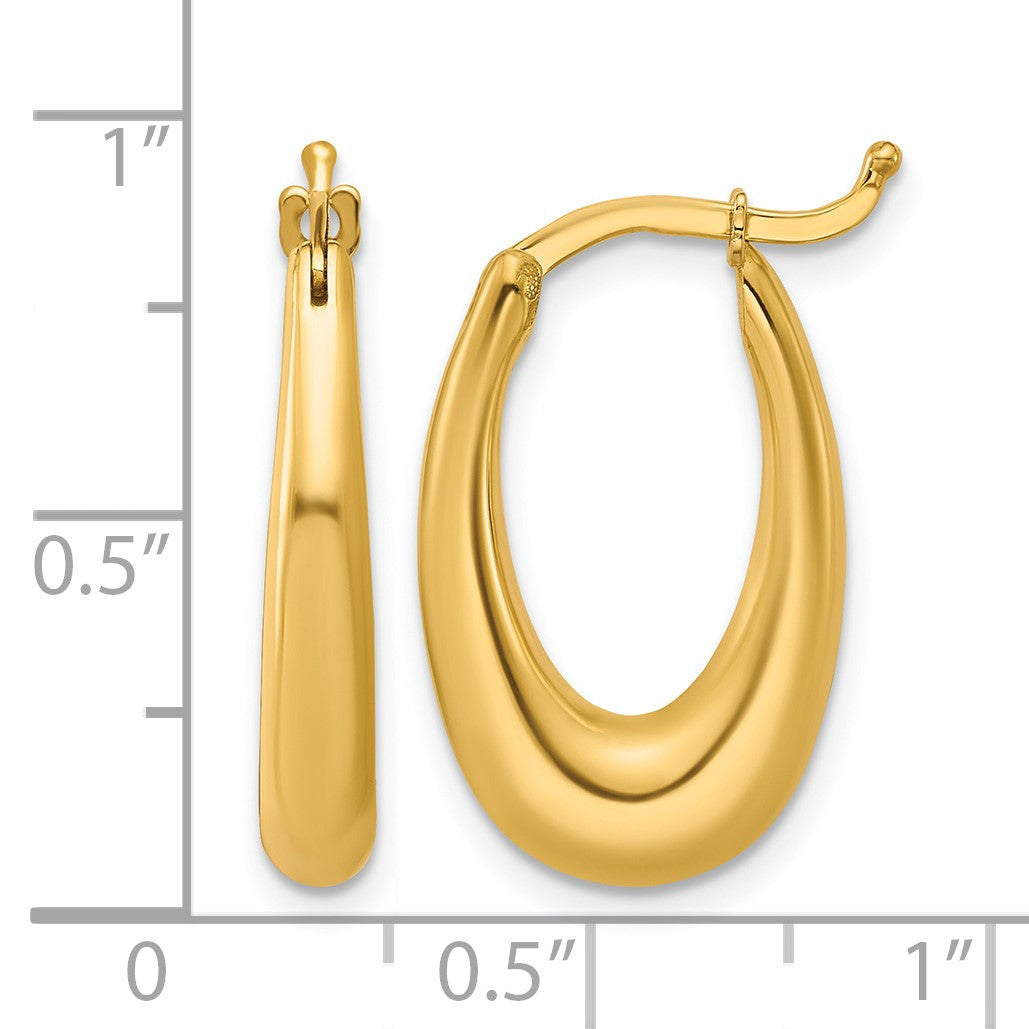 14K Gelbgold Poliert Verjüngt Oval Creolen