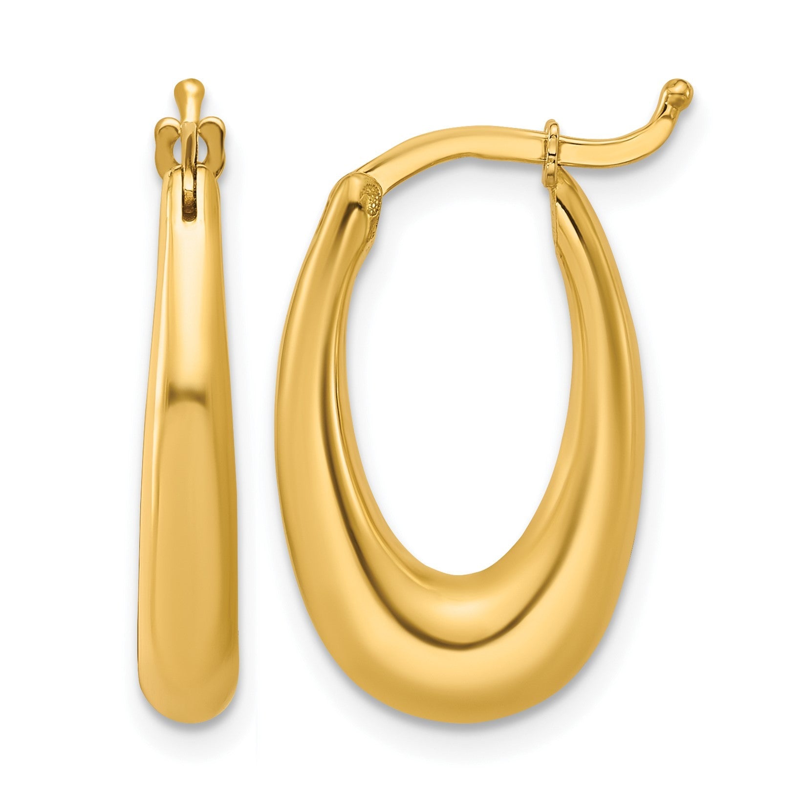 14K Gelbgold Poliert Verjüngt Oval Creolen