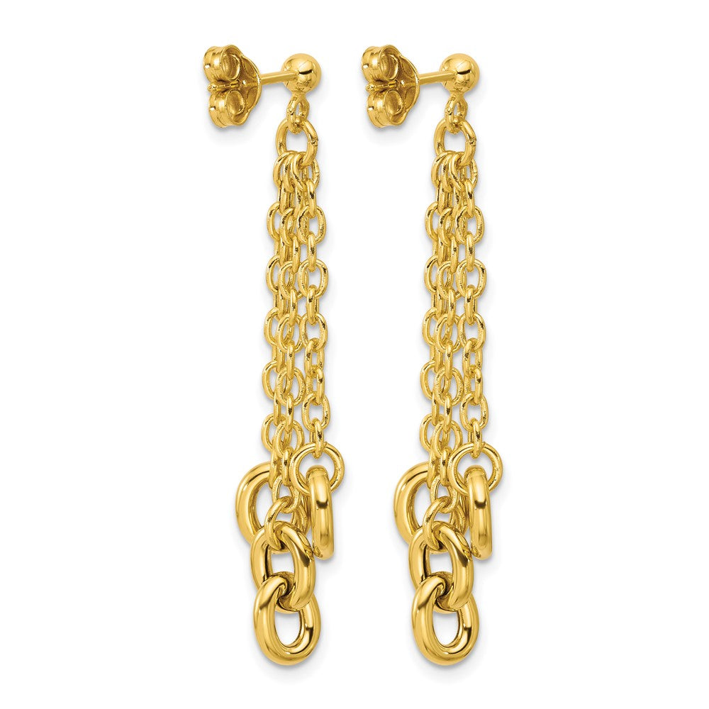 14K Gelbgold Poliert Fantasie 3 Strang Ankerkette Glieder Stecker Ohrhänger