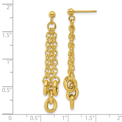 14K Gelbgold Poliert Fantasie 3 Strang Ankerkette Glieder Stecker Ohrhänger