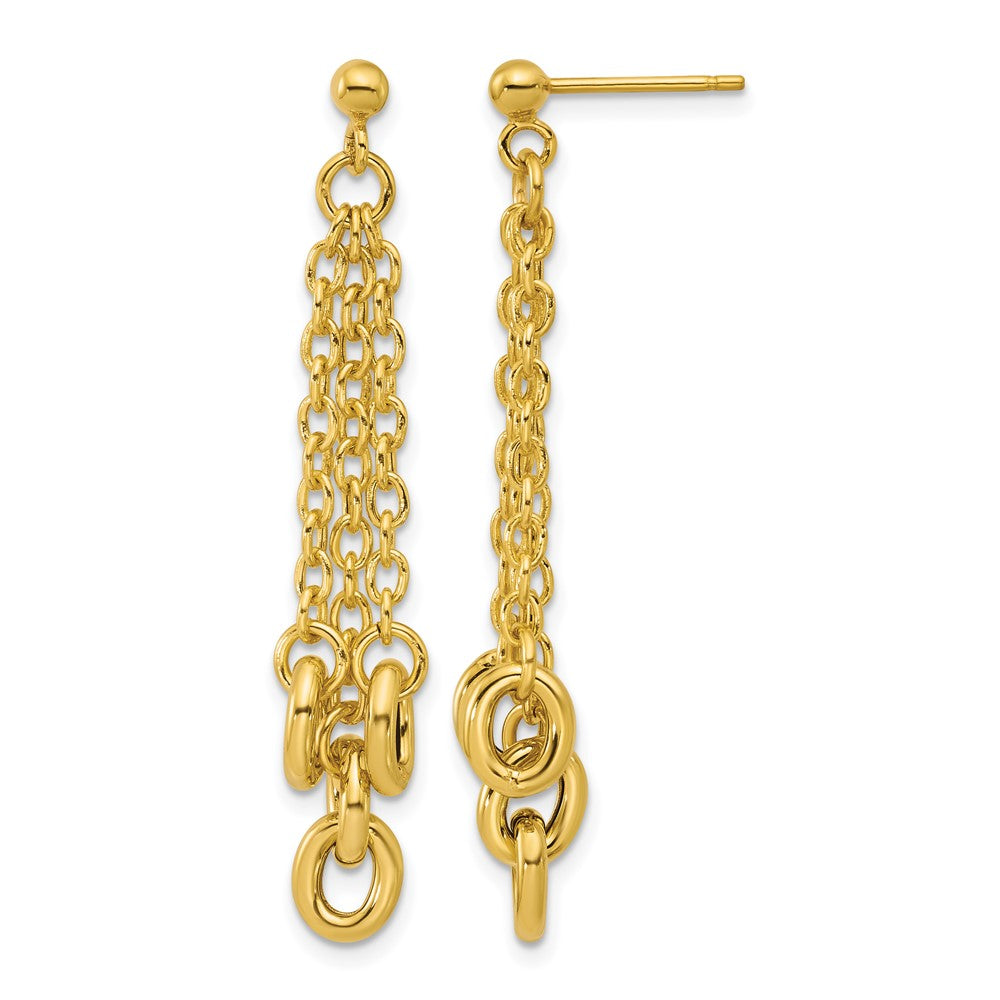 14K Gelbgold Poliert Fantasie 3 Strang Ankerkette Glieder Stecker Ohrhänger