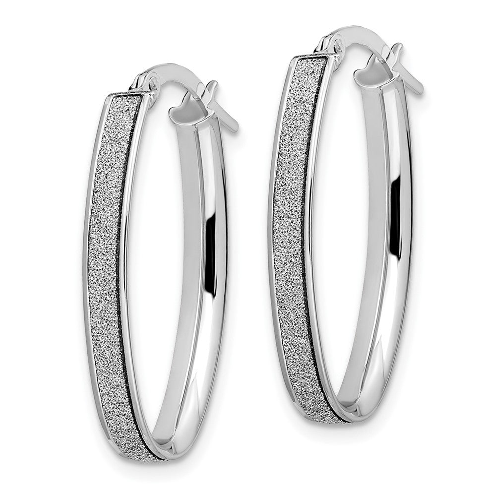 14K Weißgold Poliert Glimmer Infused Oval Creolen