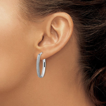 14K Weißgold Poliert Glimmer Infused Oval Creolen