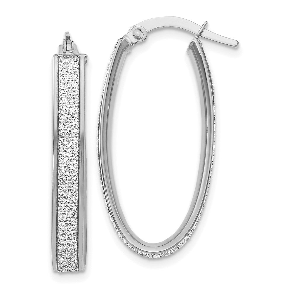 14K Weißgold Poliert Glimmer Infused Oval Creolen