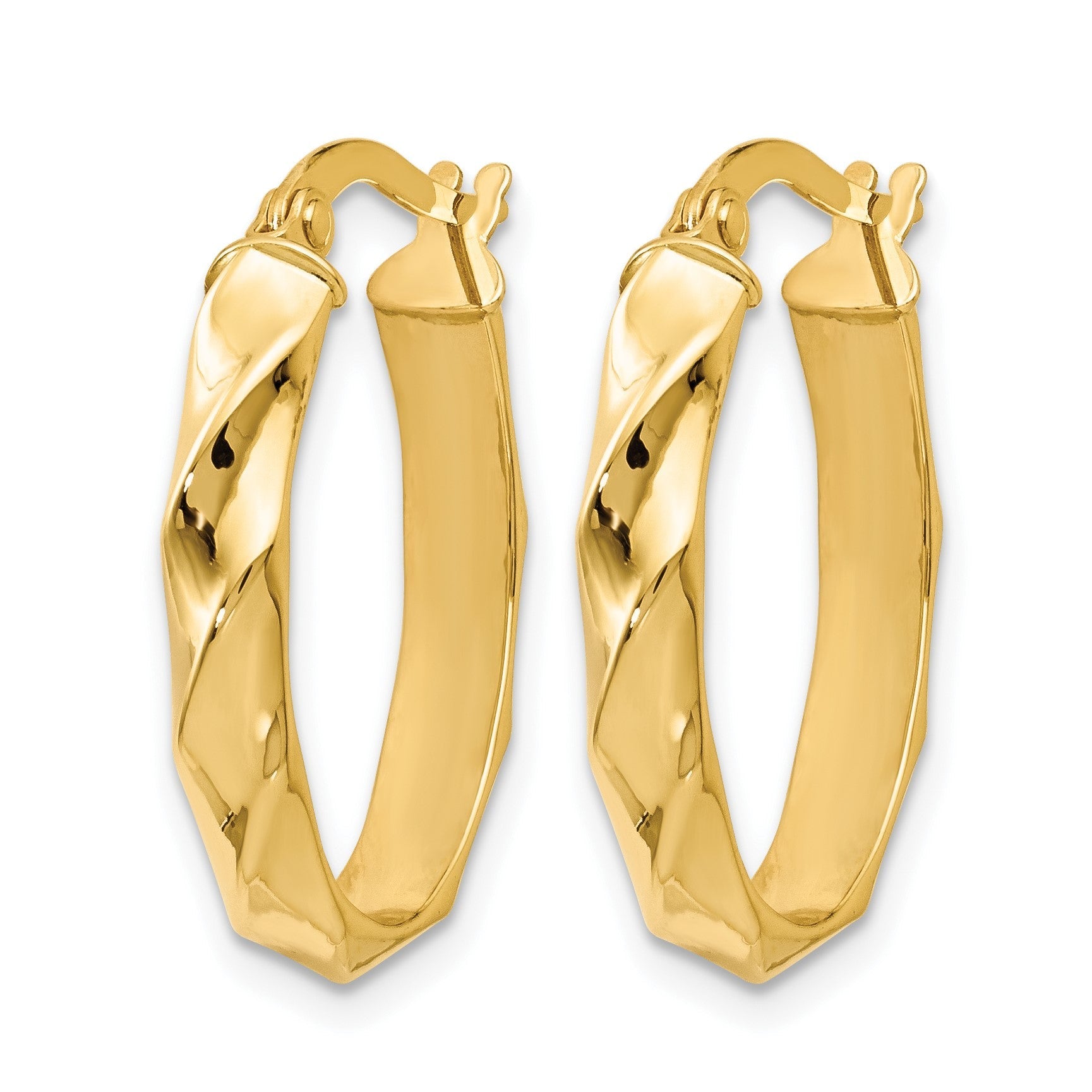14K Gelbgold Poliert und Gedreht Oval Creolen