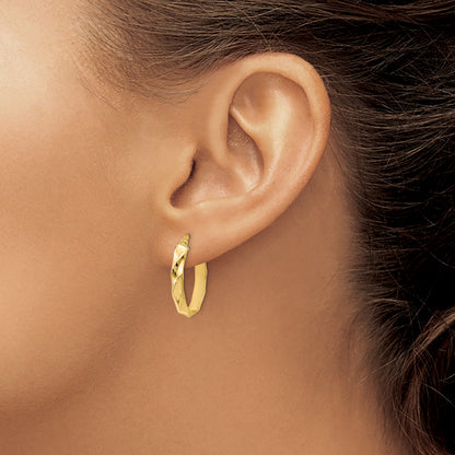 14K Gelbgold Poliert und Gedreht Oval Creolen