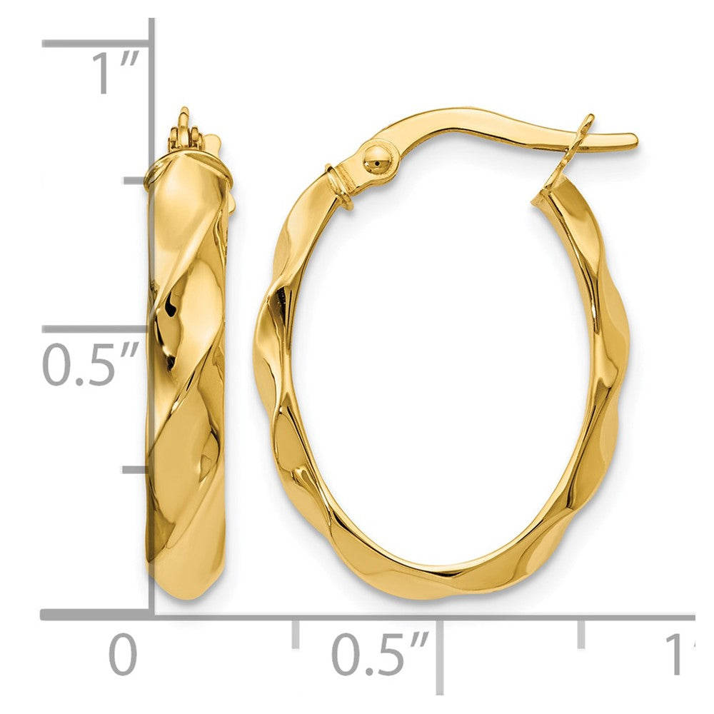 14K Gelbgold Poliert und Gedreht Oval Creolen