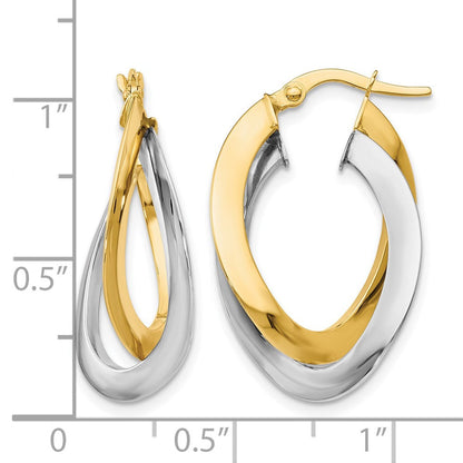 14K Bicolor Poliert Gedreht Doppelt Creolen