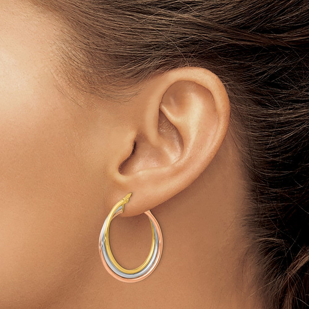14K Tricolor Poliert Gedreht Creolen