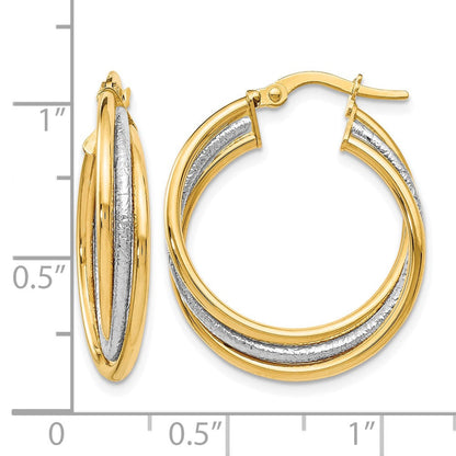 14K Bicolor Poliert und Strukturiert Gedreht Creolen