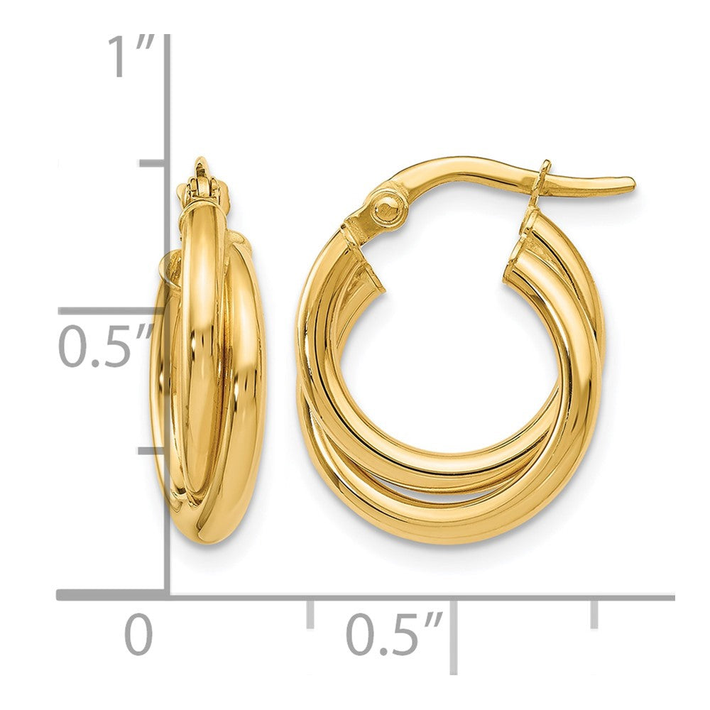 14K Gelbgold Poliert Gedreht Doppelt Creolen