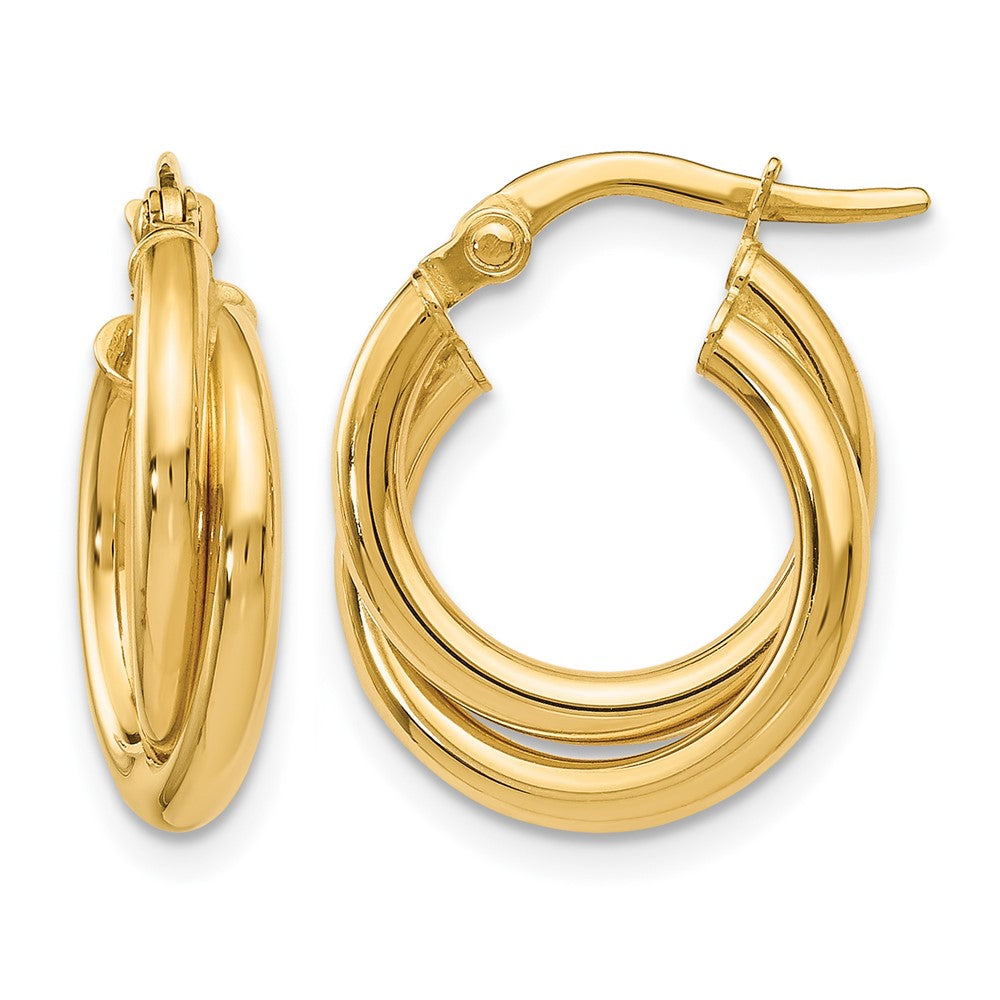 14K Gelbgold Poliert Gedreht Doppelt Creolen