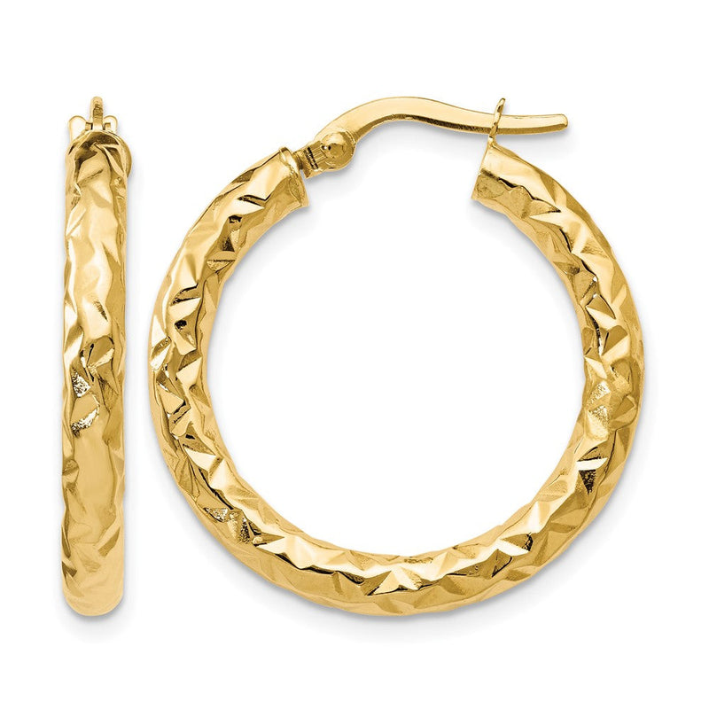 14K Gelbgold Foreverlite Poliert und Strukturiert Creolen