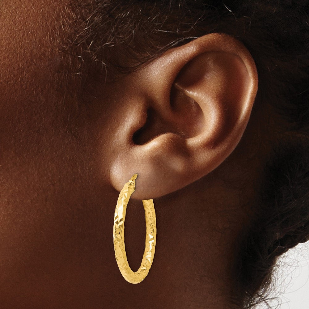 14K Gelbgold Foreverlite Poliert und Strukturiert Creolen
