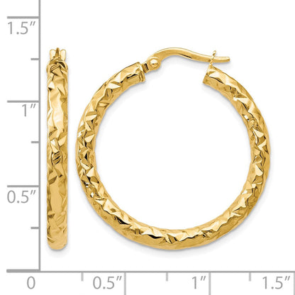14K Gelbgold Foreverlite Poliert und Strukturiert Creolen