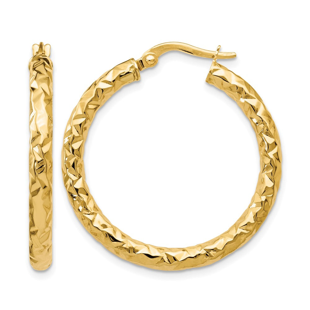 14K Gelbgold Foreverlite Poliert und Strukturiert Creolen