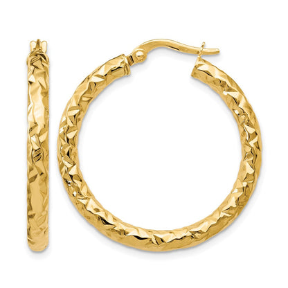 14K Gelbgold Foreverlite Poliert und Strukturiert Creolen
