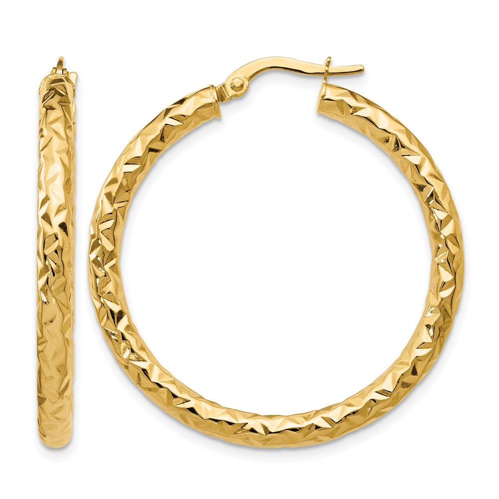 14K Gelbgold Foreverlite Poliert und Strukturiert Creolen