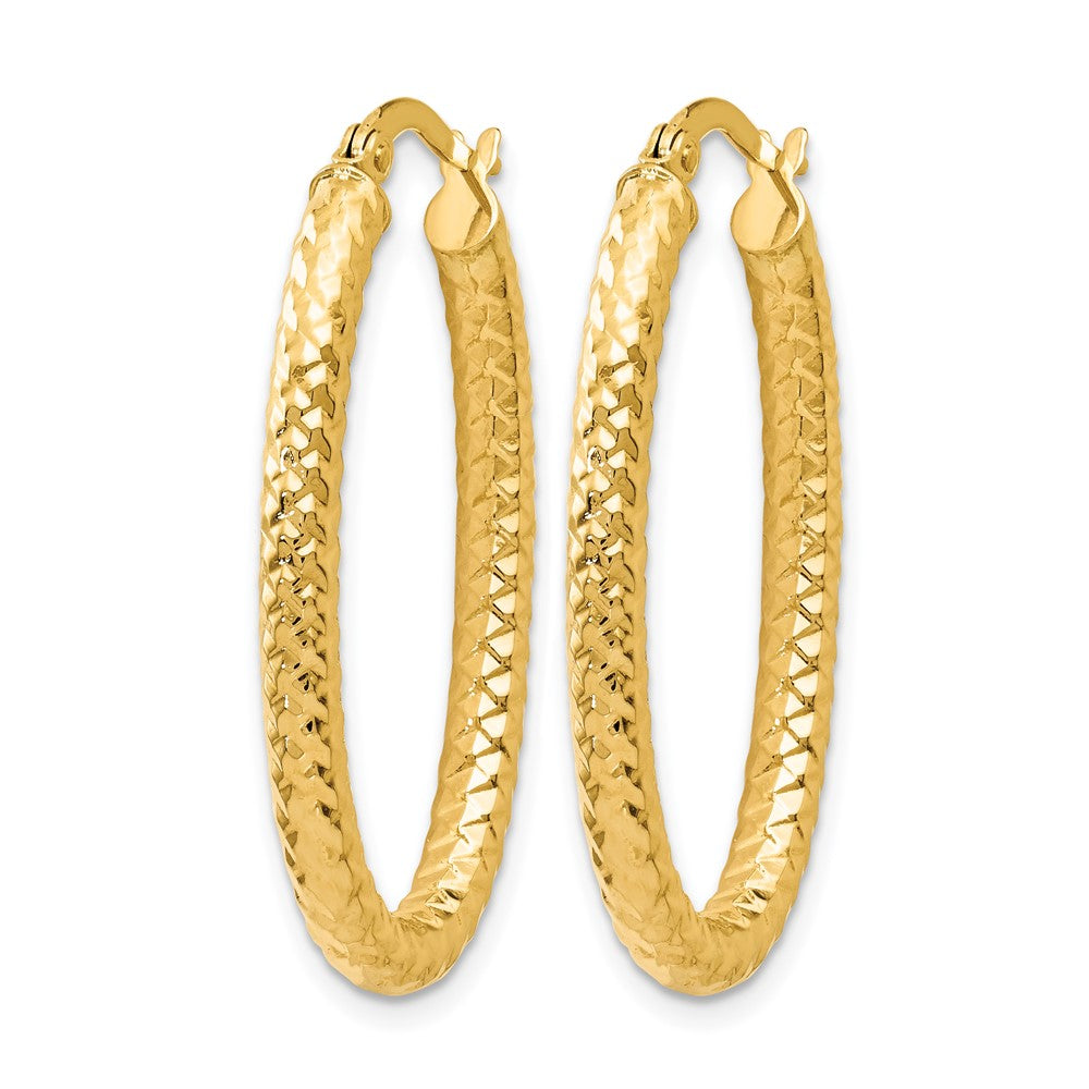 14K Gelbgold Foreverlite Poliert und Strukturiert Oval Creolen