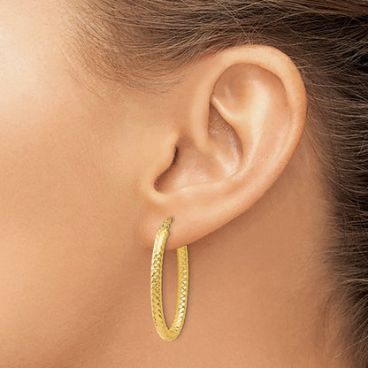 14K Gelbgold Foreverlite Poliert und Strukturiert Oval Creolen