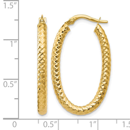 14K Gelbgold Foreverlite Poliert und Strukturiert Oval Creolen