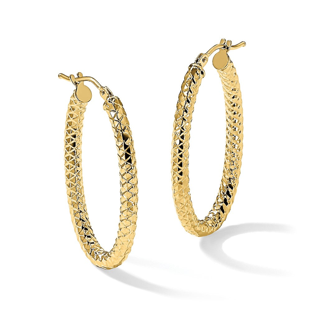 14K Gelbgold Foreverlite Poliert und Strukturiert Oval Creolen