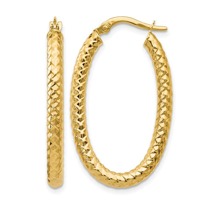 14K Gelbgold Foreverlite Poliert und Strukturiert Oval Creolen