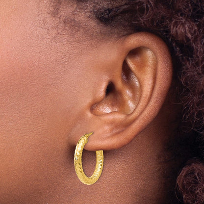 14K Gelbgold Foreverlite Poliert und Strukturiert Creolen