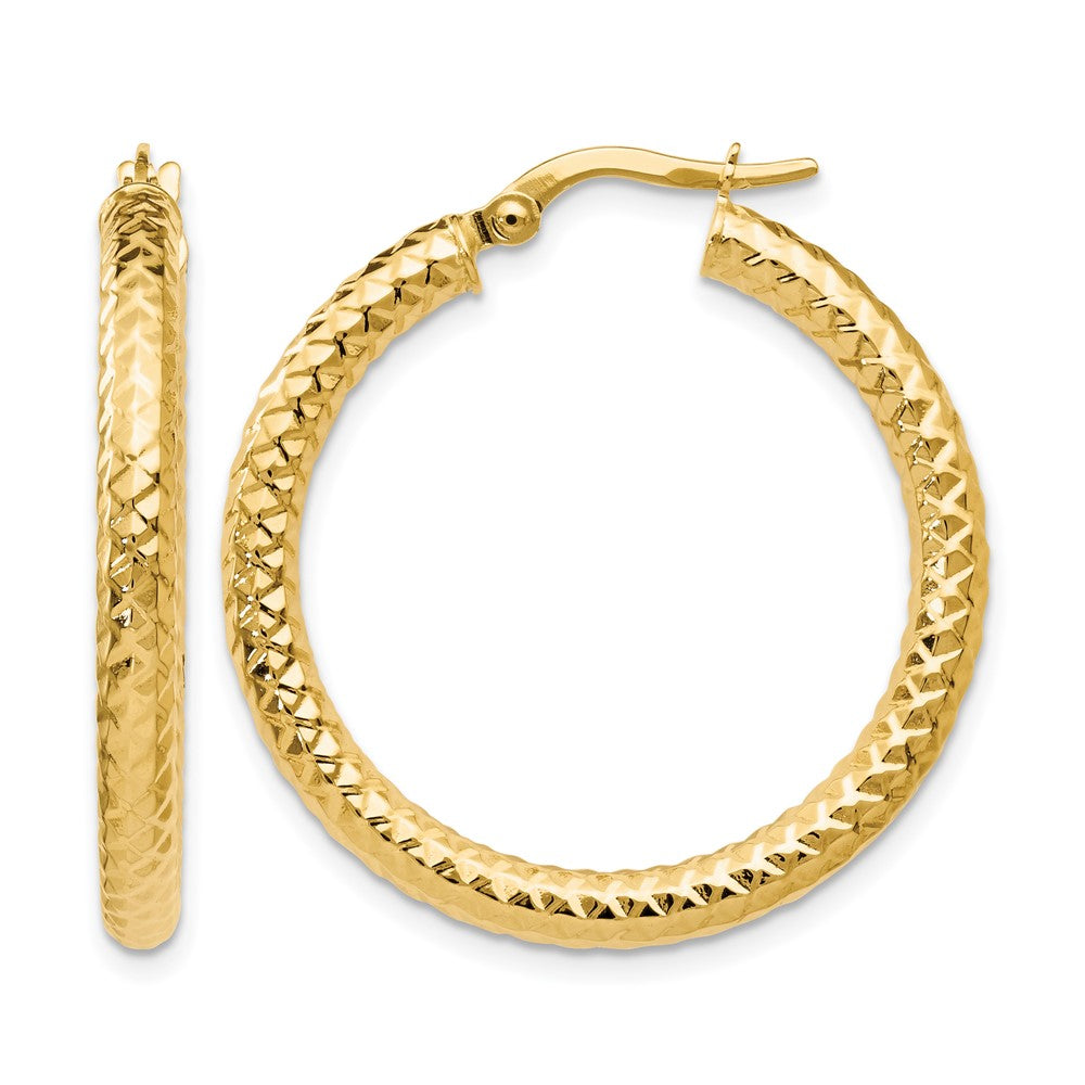 14K Gelbgold Foreverlite Poliert und Strukturiert Creolen