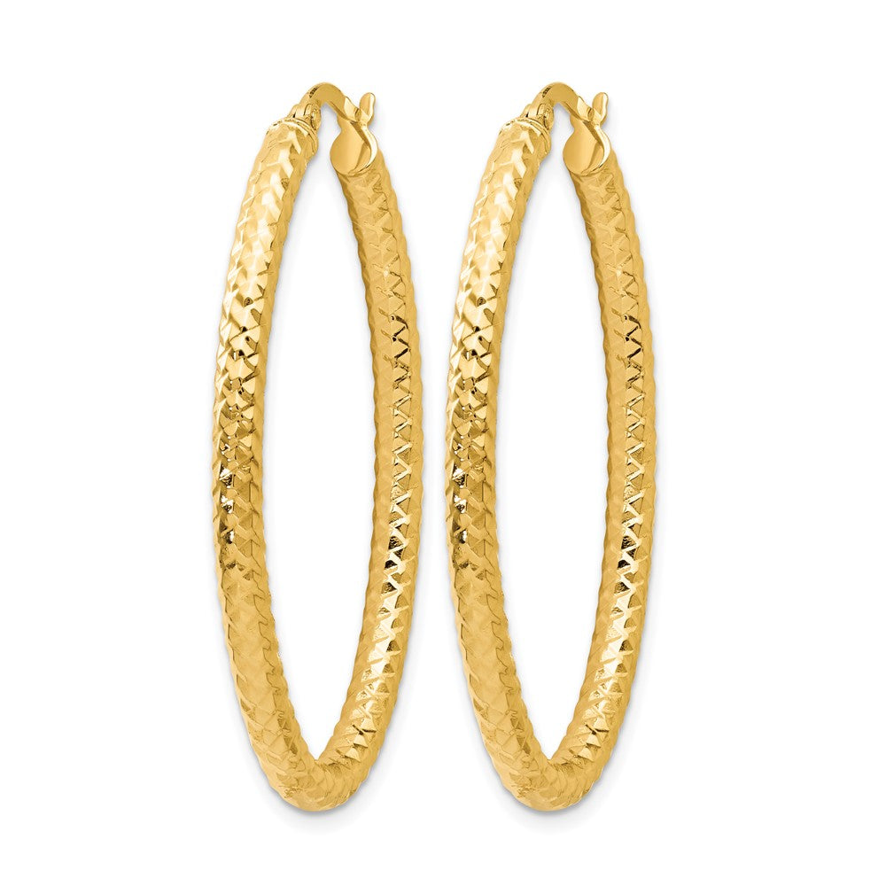 14K Gelbgold Foreverlite Poliert und Strukturiert Oval Creolen