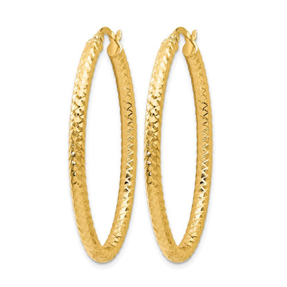14K Gelbgold Foreverlite Poliert und Strukturiert Oval Creolen