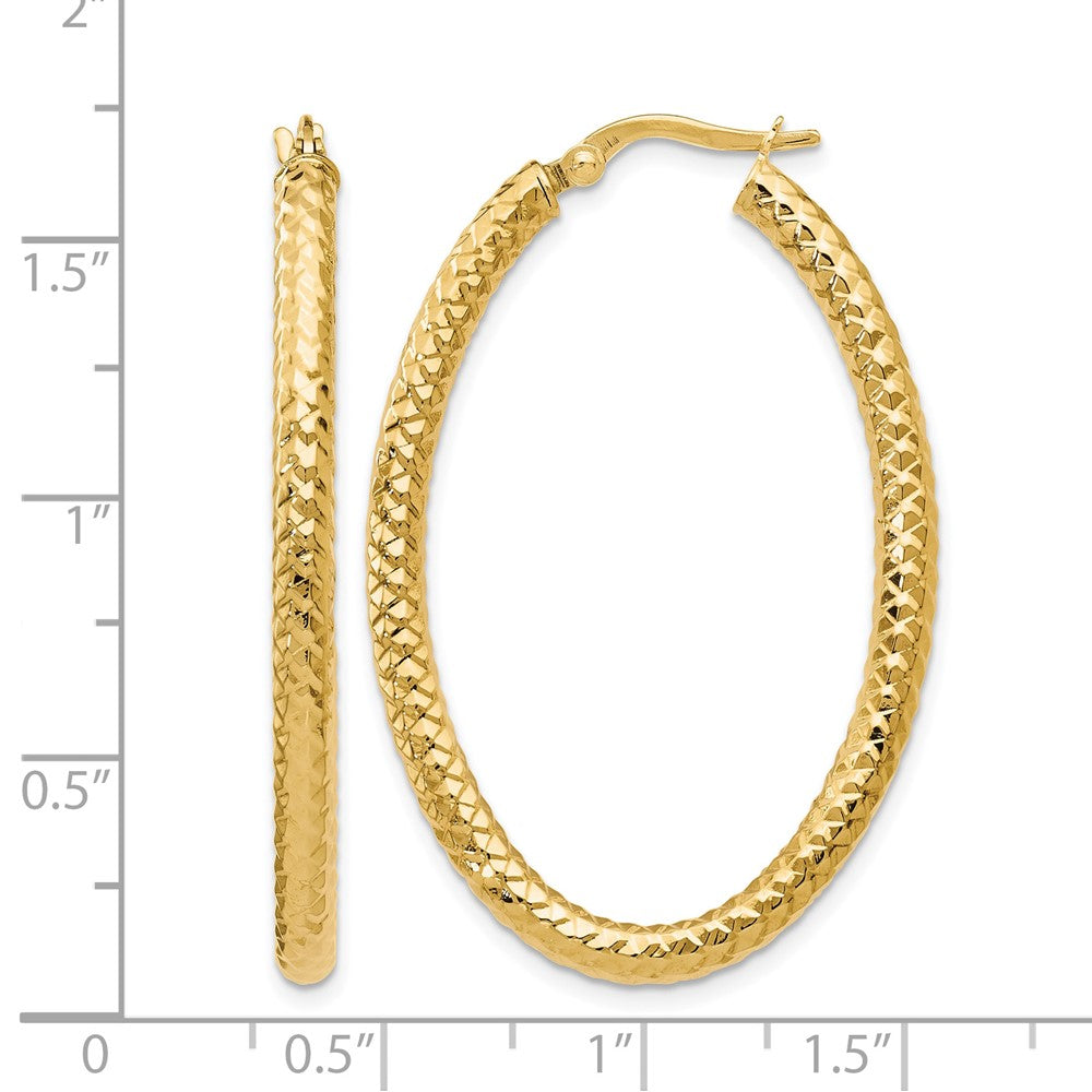 14K Gelbgold Foreverlite Poliert und Strukturiert Oval Creolen